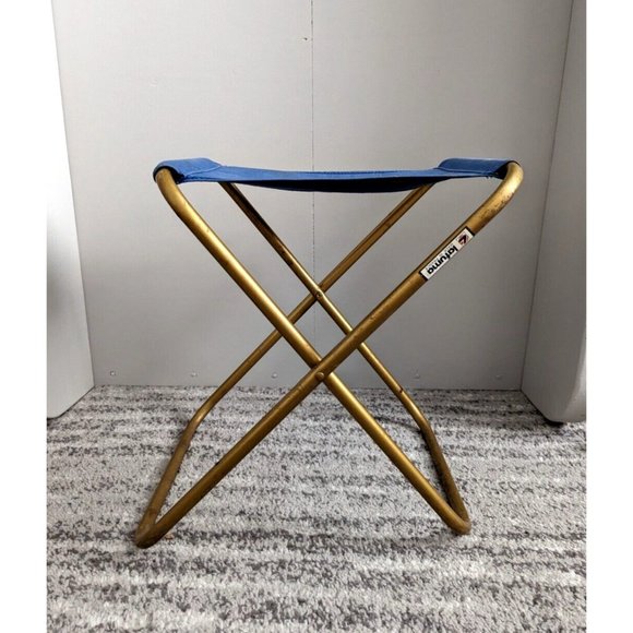 Lafuma Other - Lafuma Folding Stool Vintage Brass Blue Camping Beach Sports Compact Portable